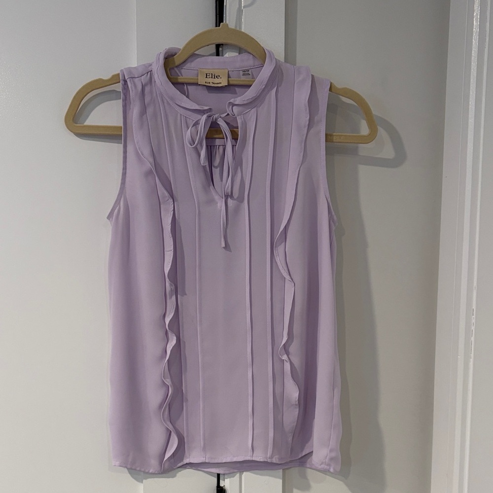 Elie Tahari Lavender Sleeveless Pleated Ruffle  Blouse Size XS